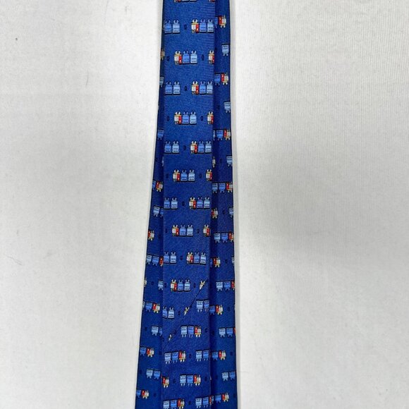 Beaufort Tie Rack Men’s Neck Tie Silk Blue w/ Colorful Trains Long Necktie Italy - Picture 7 of 12